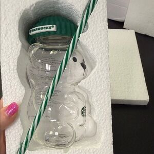 Starbucks Glass Bear Container with Green Lid